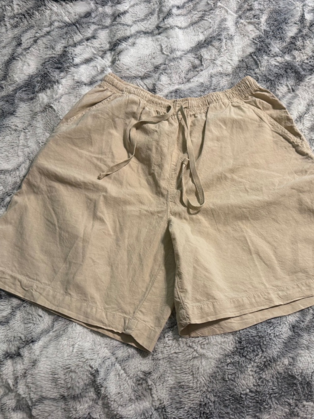 ERICA TAN COTTON DRAWSTRING SHORTS, s. SMALL,,vintage